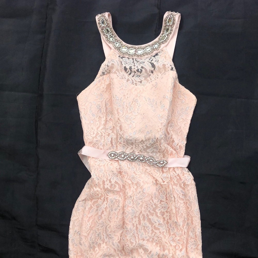 Peach Lace Prom Dress